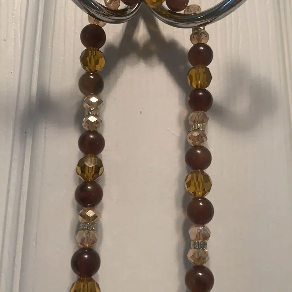 Long‎ Brown Gold Beaded Necklace with Tassels 24 Inches Long